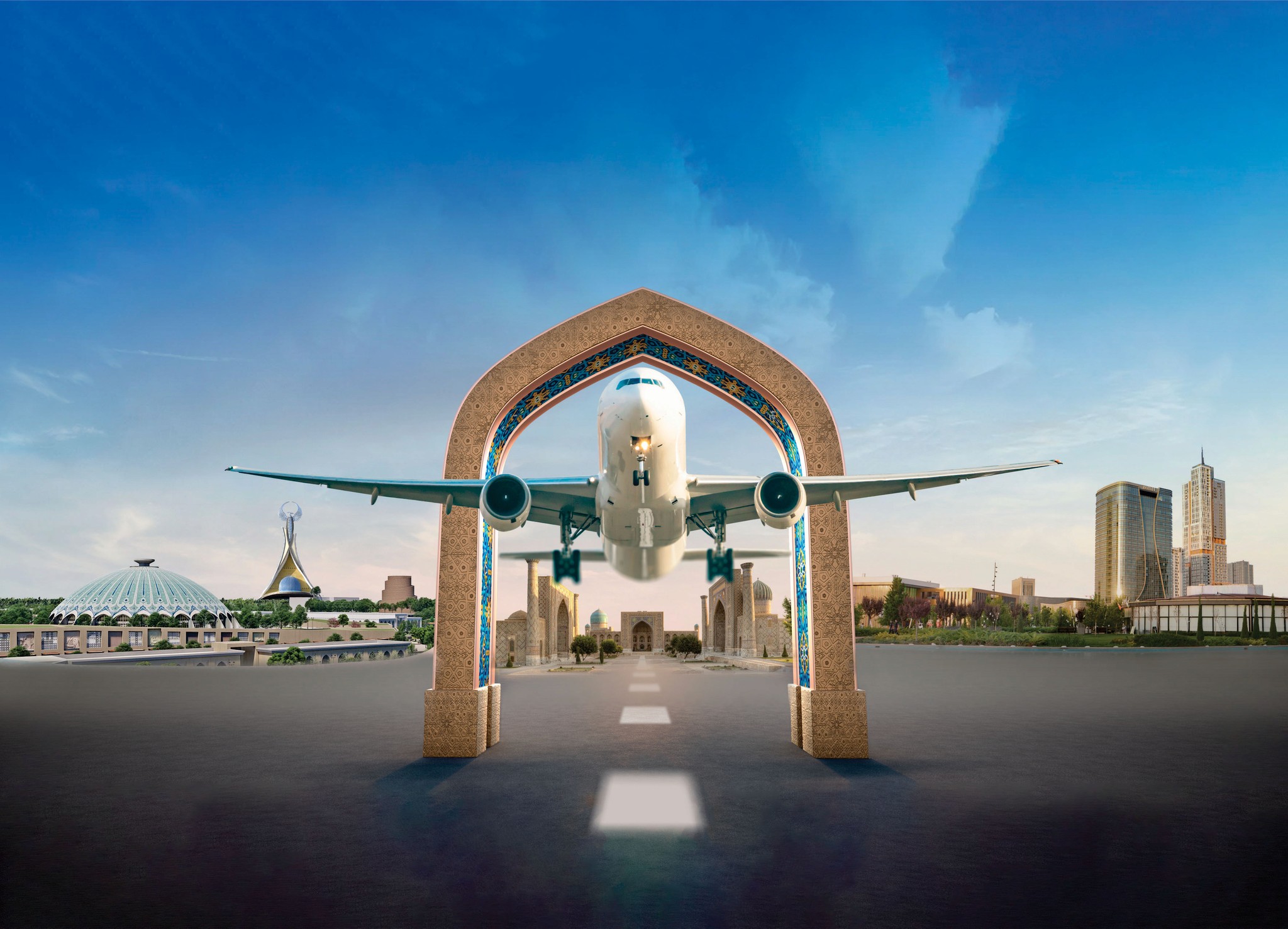 Three models standing in a wheat field, wearing beige suits.